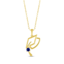 Round-Cut Blue Lab-Created Sapphire Graduation Cap Necklace 10K Yellow Gold