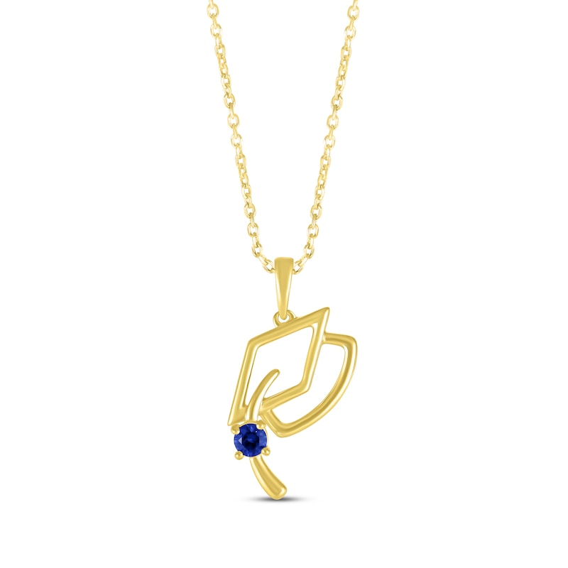 Main Image 1 of Round-Cut Blue Lab-Created Sapphire Graduation Cap Necklace 10K Yellow Gold