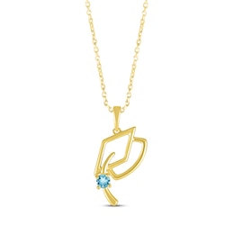 Round-Cut Swiss Blue Topaz Graduation Cap Necklace 10K Yellow Gold