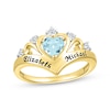 Thumbnail Image 1 of Heart-Shaped Aquamarine & Round-Cut White Lab-Created Sapphire Heart Chevron Ring 10K Yellow Gold