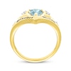 Thumbnail Image 2 of Heart-Shaped Aquamarine & Round-Cut White Lab-Created Sapphire Heart Chevron Ring 10K Yellow Gold