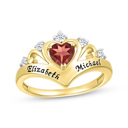 Heart-Shaped Garnet & Round-Cut White Lab-Created Sapphire Heart Chevron Ring 10K Yellow Gold