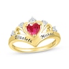 Thumbnail Image 1 of Heart-Shaped Lab-Created Ruby & Round-Cut White Lab-Created Sapphire Heart Chevron Ring 10K Yellow Gold