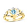 Thumbnail Image 1 of Heart-Shaped Swiss Blue Topaz & Round-Cut White Lab-Created Sapphire Heart Chevron Ring 10K Yellow Gold