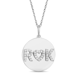 Raised Initials Round Disc Heart Necklace