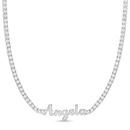 White Lab-Created Sapphire Nameplate Tennis Necklace (1 Name)