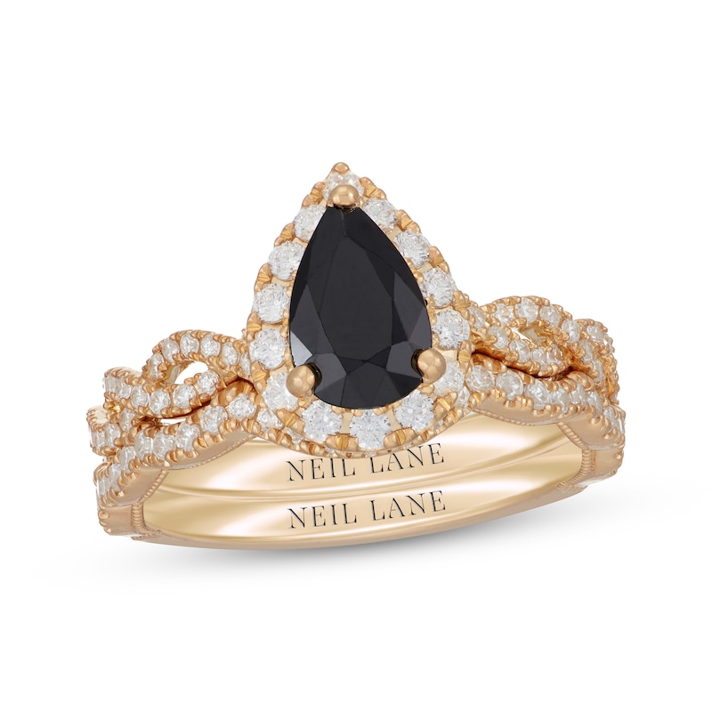 Main Image 1 of Neil Lane Pear-Shaped Black & White Diamond Twist Bridal Set 1-3/4 ct tw 14K Yellow Gold