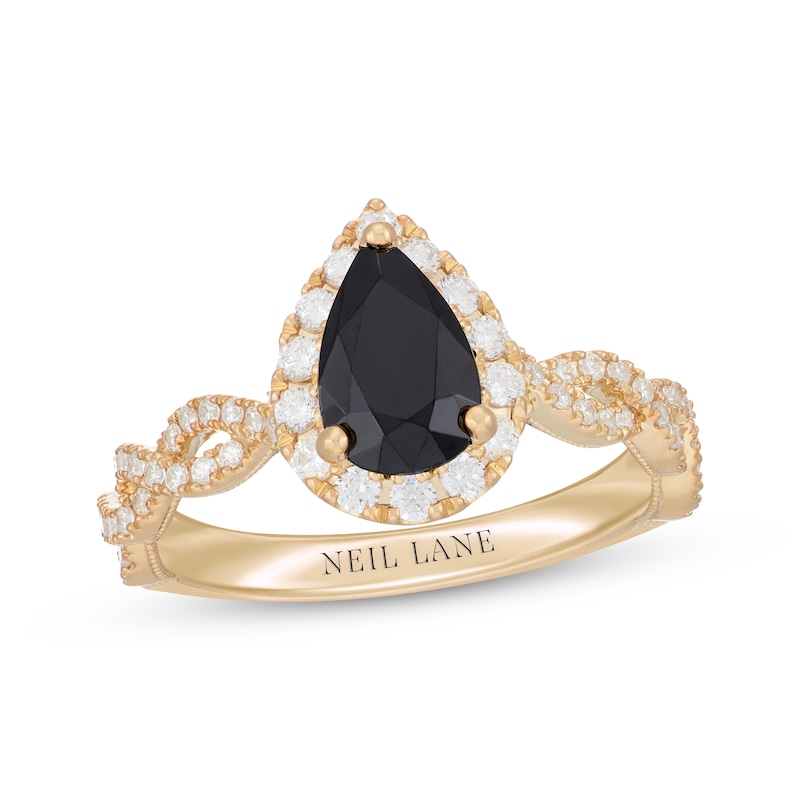 Main Image 4 of Neil Lane Pear-Shaped Black & White Diamond Engagement Ring 1-1/2 ct tw 14K Yellow Gold