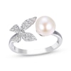 Thumbnail Image 1 of Cultured Pearl & Round-Cut White Lab-Created Sapphire Butterfly Deconstructed Ring Sterling Silver