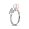 Thumbnail Image 1 of Cultured Pearl & Round-Cut White Lab-Created Sapphire Butterfly Deconstructed Ring Sterling Silver