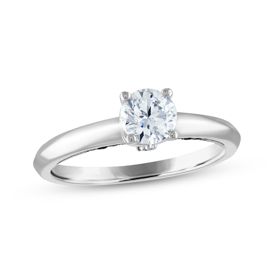 Round-Cut White & Black Diamond Solitaire Hidden Detail Engagement Ring 3/4 ct tw 14K White Gold (I/I2)