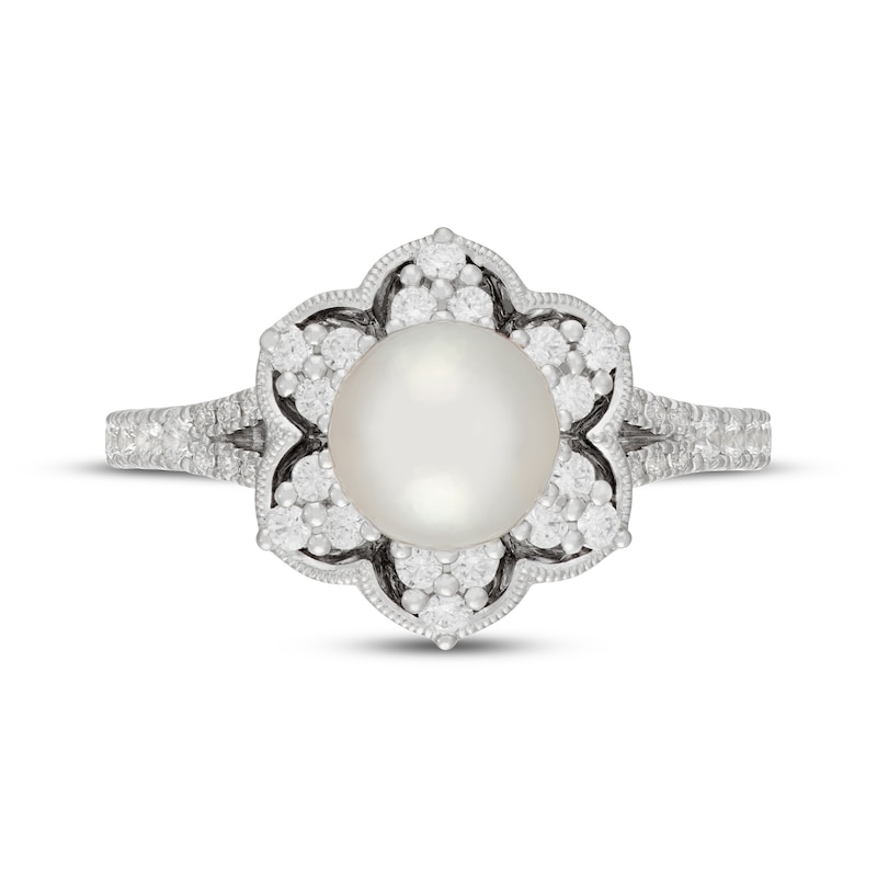 Main Image 3 of Neil Lane Cultured Akoya Pearl & Diamond Flower Engagement Ring 1/2 ct tw 14K White Gold