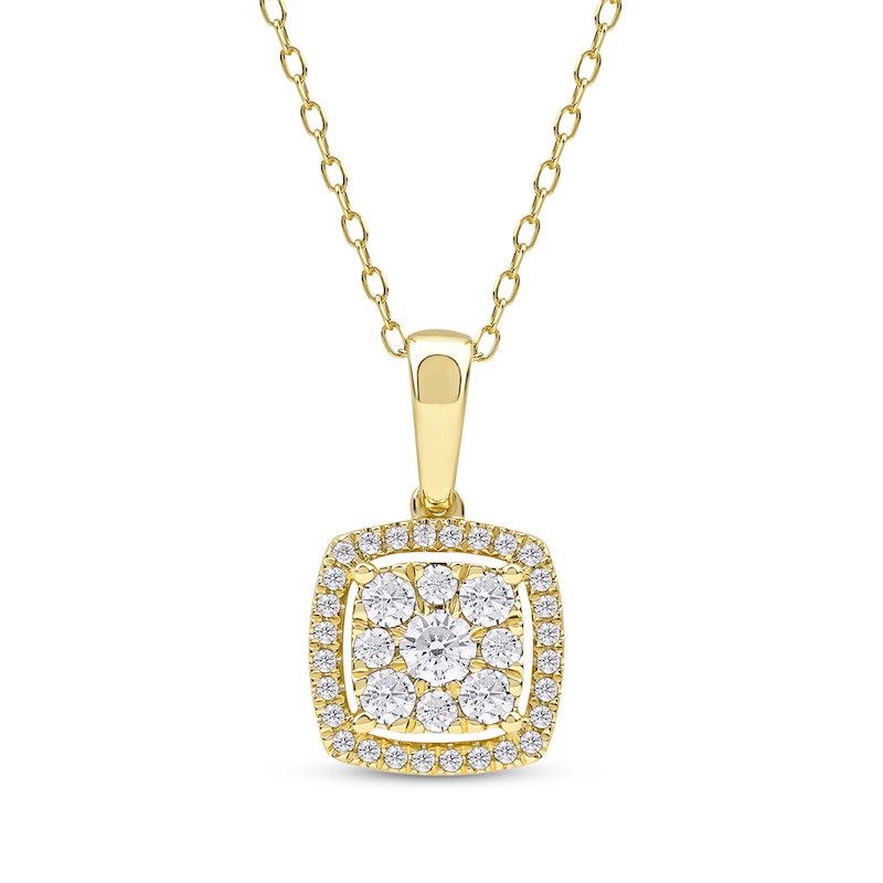 Main Image 1 of Diamond Cushion Frame Necklace 1/2 ct tw 10K Yellow Gold 18&quot;