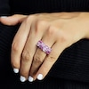 Thumbnail Image 4 of Oval-Cut Pink Lab-Created Sapphire & White Lab-Created Sapphire Two-Row Ring Sterling Silver