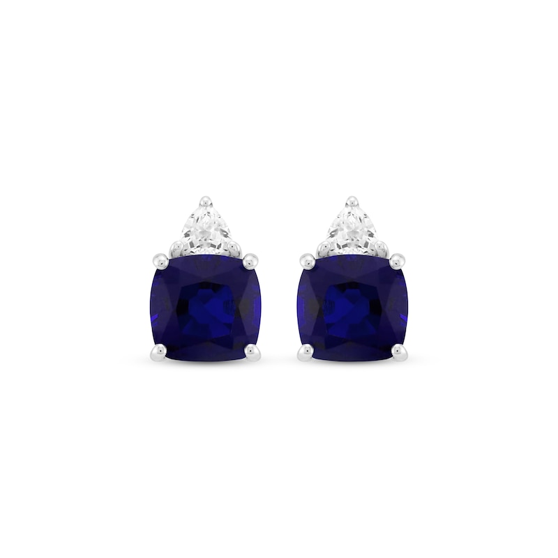 Main Image 2 of Cushion-Cut Blue Lab-Created Sapphire & White Lab-Created Sapphire Stud Earrings Sterling Silver