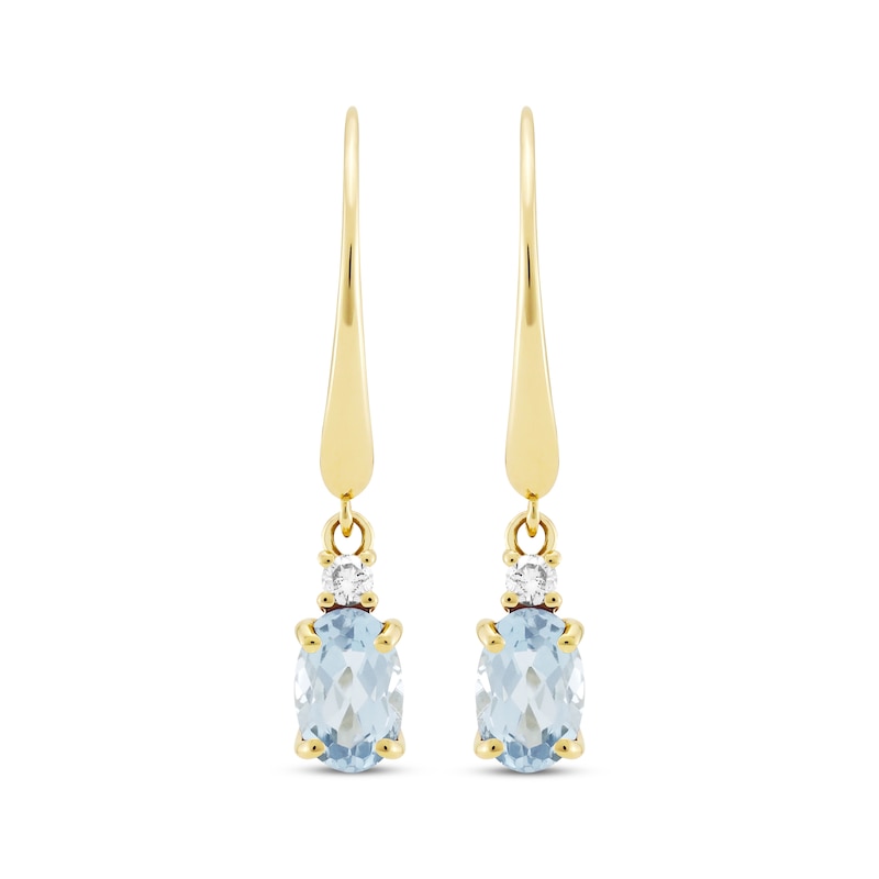 Main Image 2 of Oval-Cut Aquamarine & Diamond Dangle Earrings 1/20 ct tw 10K Yellow Gold