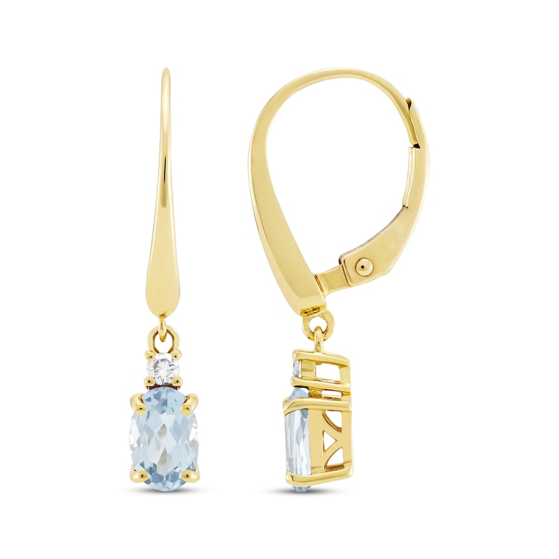 Main Image 3 of Oval-Cut Aquamarine & Diamond Dangle Earrings 1/20 ct tw 10K Yellow Gold