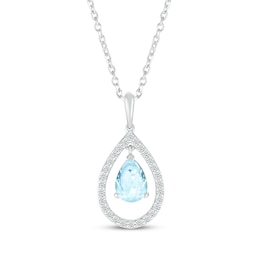 Pear-Shaped Aquamarine & Diamond Halo Necklace 1/6 ct tw 10K White Gold 18&quot;