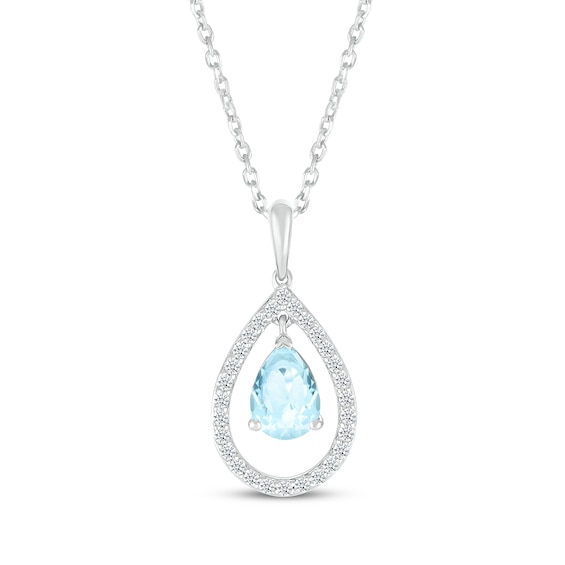 Pear-Shaped Aquamarine & Diamond Halo Necklace 1/6 ct tw 10K White Gold 18"