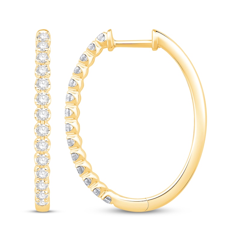 Main Image 1 of Diamond Oval Hoop Earrings 3/4 ct tw 10K Yellow Gold