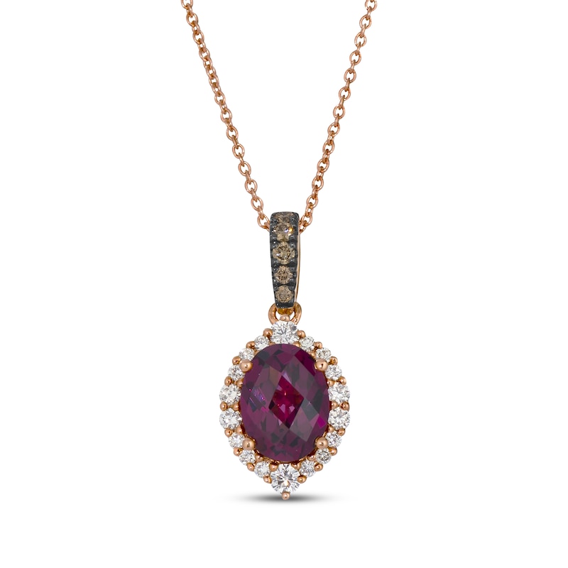 Main Image 1 of Le Vian Oval-Cut Garnet Halo Necklace 1/4 ct tw Diamonds 14K Strawberry Gold 19&quot;