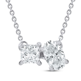Toi et Moi Princess & Oval-Cut Lab-Created Diamond Necklace 1/2 ct tw 14K White Gold 18&quot;