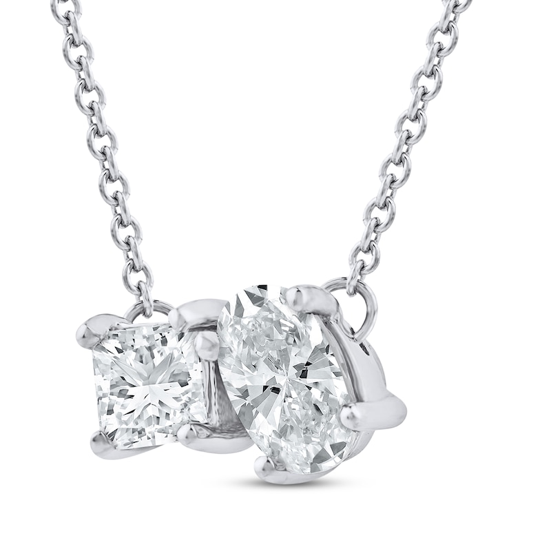 Main Image 2 of Toi et Moi Princess & Oval-Cut Lab-Grown diamond Necklace 1/2 ct tw 14K White Gold 18&quot;