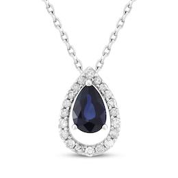 Pear-Shaped Natural Blue Sapphire & Diamond Teardrop Necklace 1/8 ct tw 10K White Gold 18&quot;