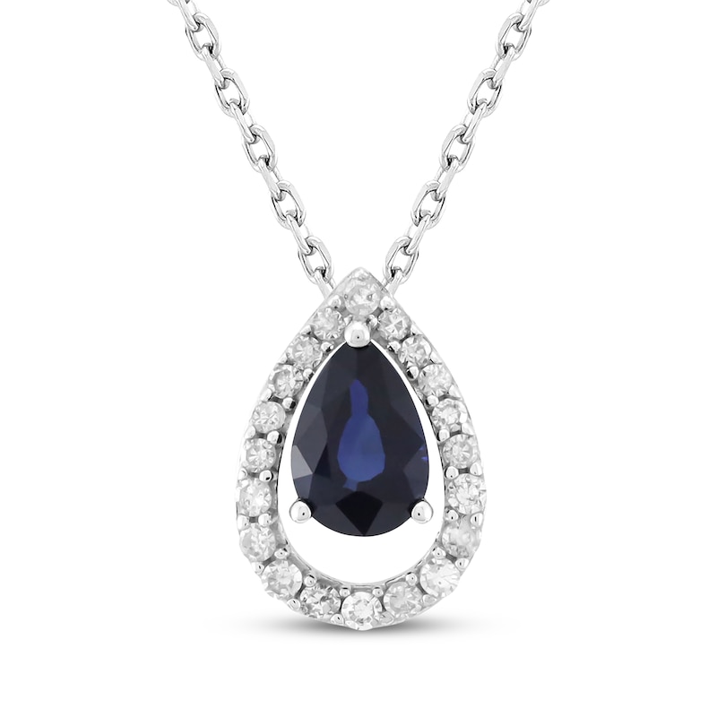 Pear-Shaped Natural Blue Sapphire & Diamond Teardrop Necklace 1/8 ct tw 10K White Gold 18"