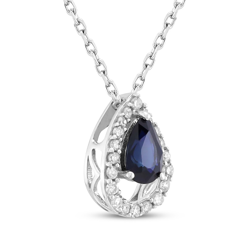 Pear-Shaped Natural Blue Sapphire & Diamond Teardrop Necklace 1/8 ct tw 10K White Gold 18"