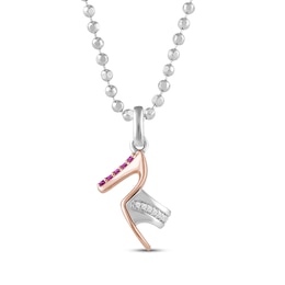 Barbie Pink Lab-Created Sapphire & Diamond Accent High Heel Necklace Sterling Silver & 10K Rose Gold 18&quot;