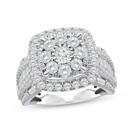 Multi-Diamond Cushion-Shaped Halo Engagement Ring 2 ct tw 10K White Gold