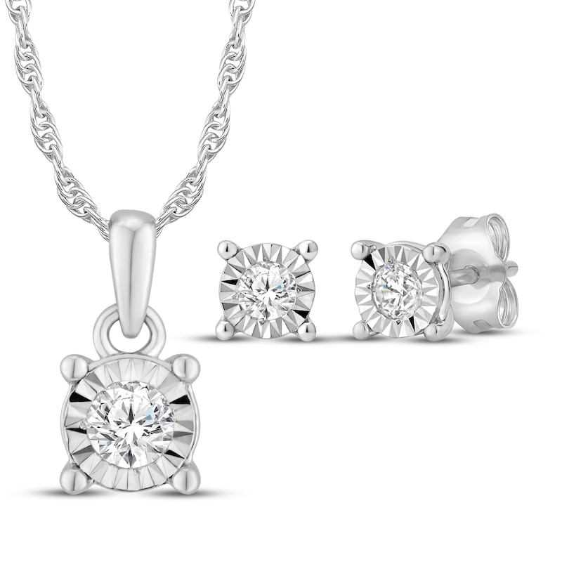 Main Image 1 of Round-Cut Diamond Solitaire Gift Set 1/3 ct tw Sterling Silver (J/I3)