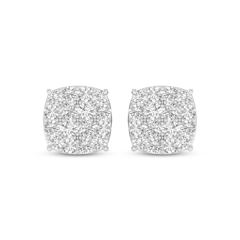 Main Image 2 of Men's Multi-Diamond Cushion-Shaped Stud Earrings 1 ct tw 10K Yellow Gold