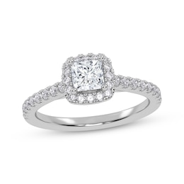 Lab-Grown Diamonds by KAY Princess-Cut Halo Engagement Ring 3/4 ct tw 14K White Gold