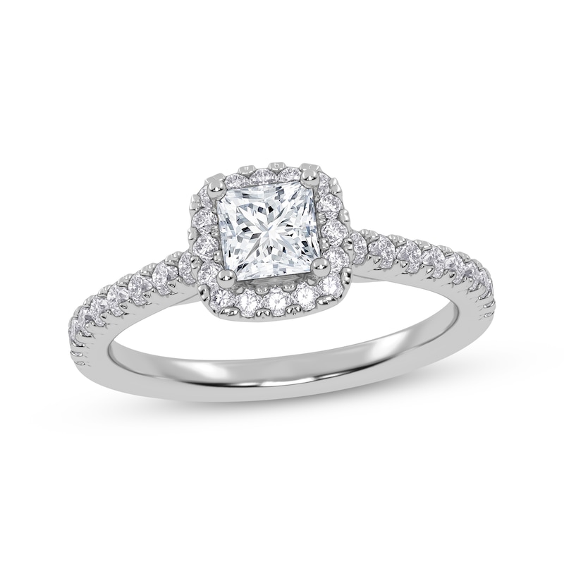 Main Image 1 of Lab-Grown Diamonds by KAY Princess-Cut Halo Engagement Ring 3/4 ct tw 14K White Gold