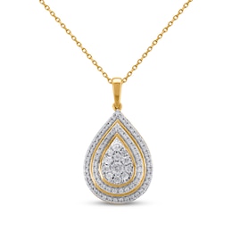 Multi-Diamond Teardrop Double Halo Necklace 1/2 ct tw 10K Yellow Gold