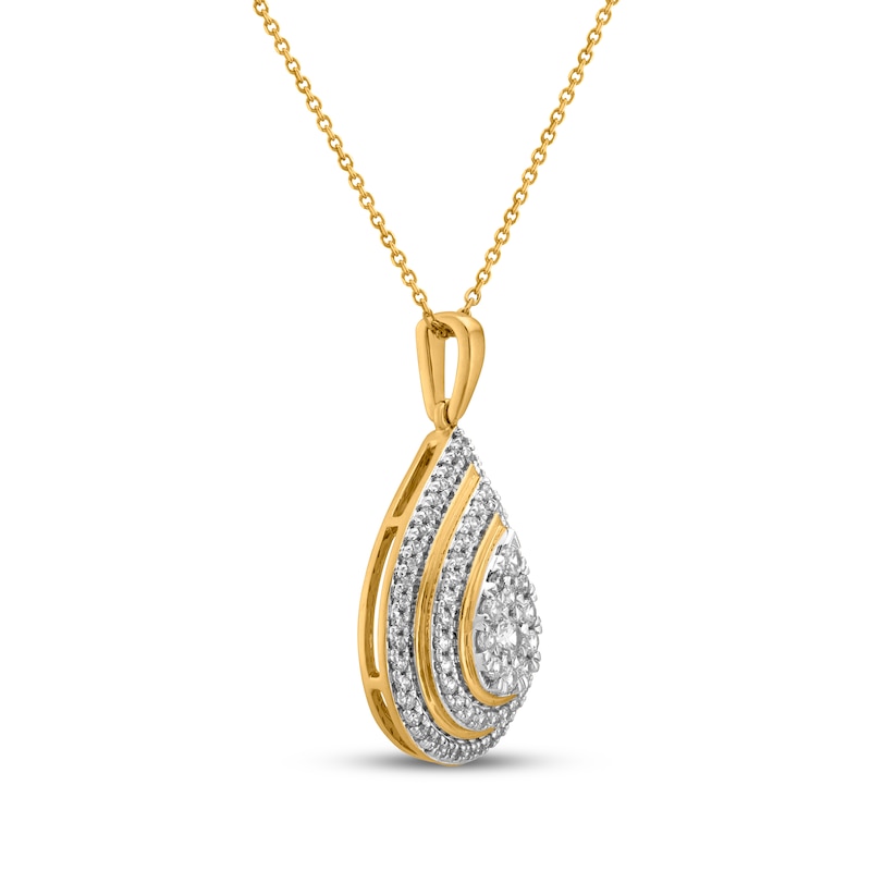 Main Image 2 of Multi-Diamond Teardrop Double Halo Necklace 1/2 ct tw 10K Yellow Gold