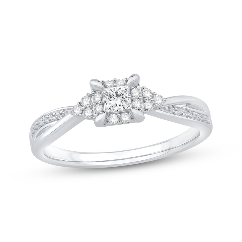 Main Image 1 of Lab-Grown Diamonds by KAY Princess-Cut Halo Promise Ring 1/4 ct tw Sterling Silver