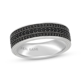 Neil Lane Men’s Black Diamond Three-Row Wedding Band 1/2 ct tw 14K White Gold