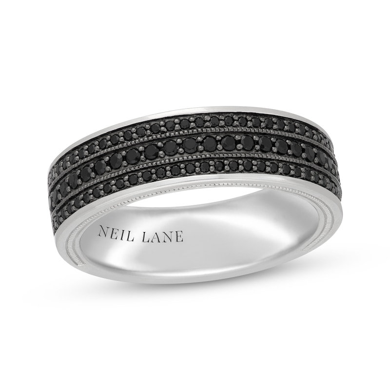 Main Image 1 of Neil Lane Men’s Black Diamond Three-Row Wedding Band 1/2 ct tw 14K White Gold