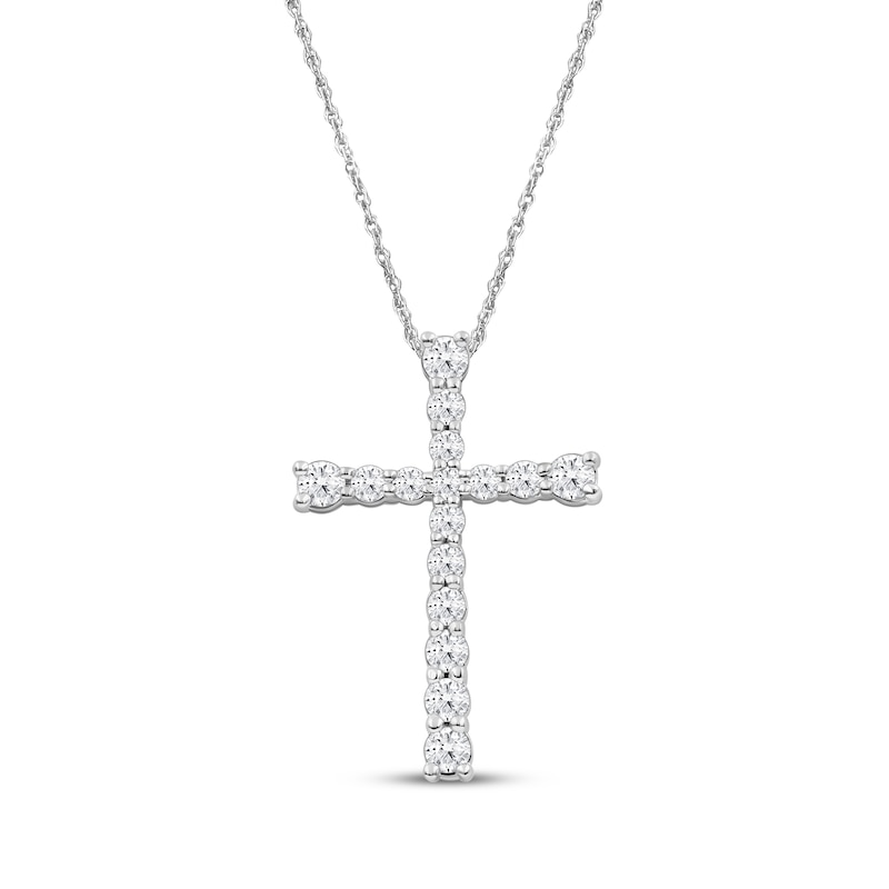 Main Image 1 of Lab-Grown Diamonds by KAY Graduated Cross Necklace 1 ct tw 10K White Gold