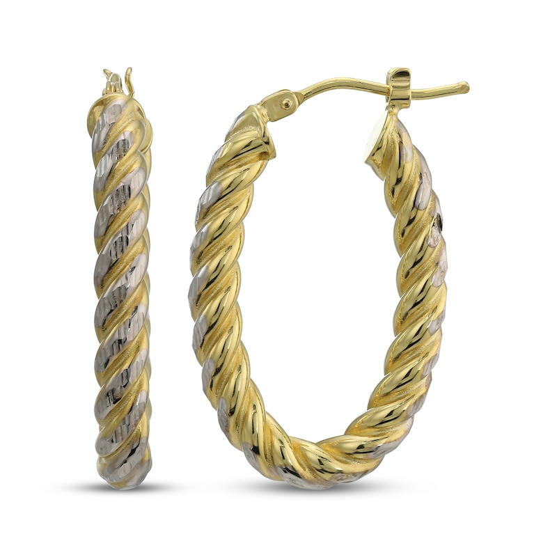 Main Image 1 of Reaura Diamond-Cut Oval Twist Hoop Earrings Repurposed 14K Yellow Gold 31mm