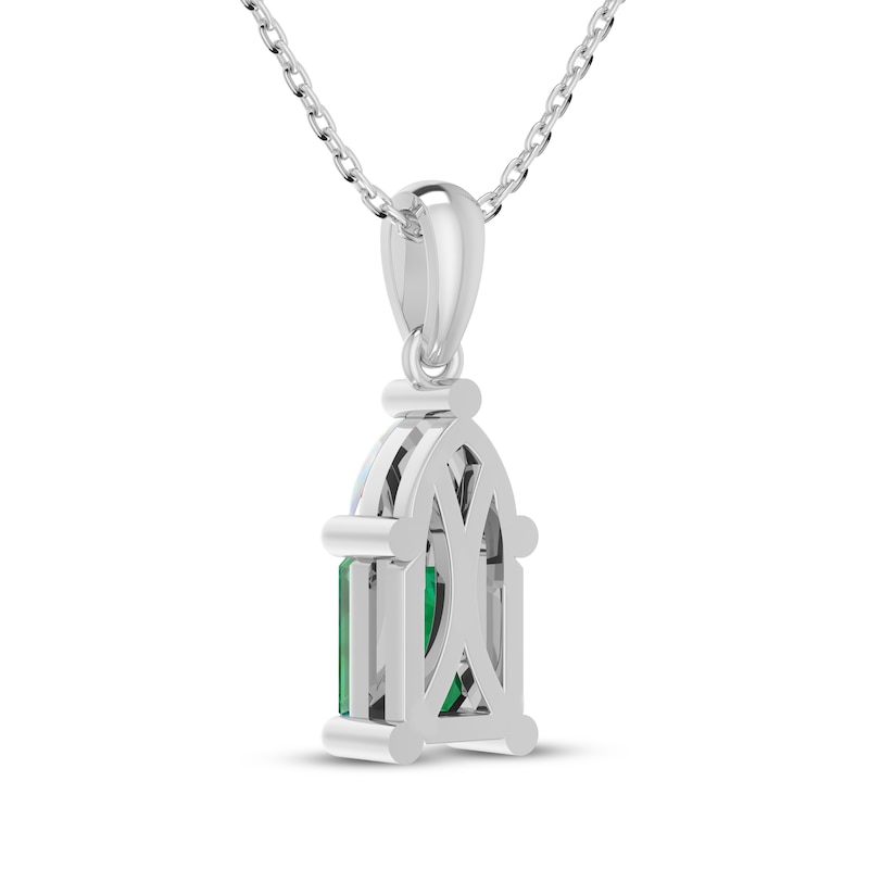 Main Image 3 of Emerald-Cut Lab-Created Emerald & Trillion-Cut Lab-Created Opal Necklace Sterling Silver 18&quot;