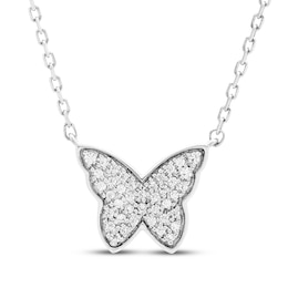 Diamond Pavé Butterfly Necklace 1/20 ct tw Sterling Silver 18&quot;