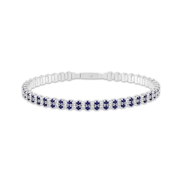 Blue & White Lab-Created Sapphire Two-Row Bracelet Sterling Silver & Titanium