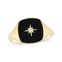 Cushion-Cut Black Onyx & Diamond Accent Star Signet Ring 10K Yellow Gold