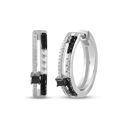 Black & White White Diamond Split Hoop Earrings 1/5 ct tw Sterling Silver