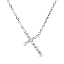 Diamond Slanted Cross Necklace 1/10 ct tw Sterling SIlver 18&quot;