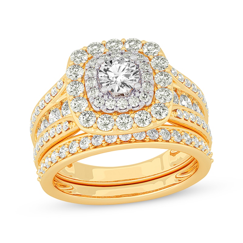 Main Image 1 of Diamond Double Cushion Frame Bridal Set 2 ct tw 14K Yellow Gold